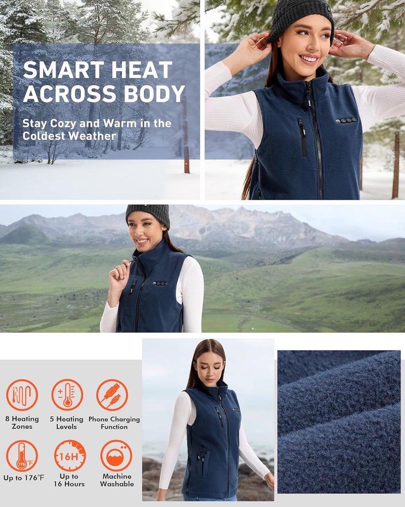 ARRIS Fleece Heated Vest for Women with 7.4V Battery Pack, Size Adjustable 8 Heating Zones Heating Clothing for Hunting - Image 5